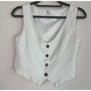 Edit by Nine White Vest Sz Small Cropped Lagenlook Preppy Academia Closet Staple